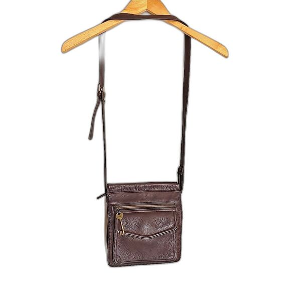 Vtg Fossil Brown Leather Crossbody Bag Purse Key 75082 American Classic Y2K Zip - Picture 2 of 11